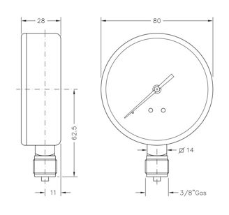 Mynd af Þrýstimælir 16 bör - 80mm