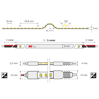 Mynd af LED-borði 9,6W IP20 3000K 5m