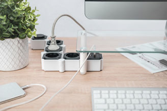 Mynd af Fjöltengi 4xSchuko 2xUSB stillanlegt m/rofa