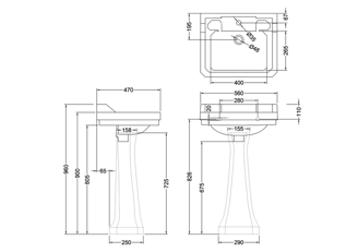 Mynd af Burlington fótur undir vask 73cm