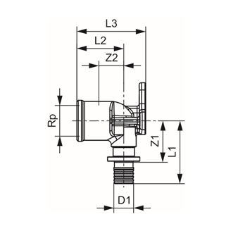 Mynd af TECE Vegghné 20mm x 3/4"