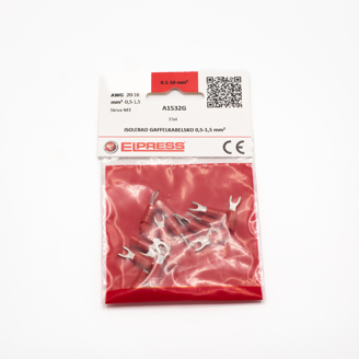 Mynd af Gaffalskór Rauður M3 0,75-1,5mm² (15stk)