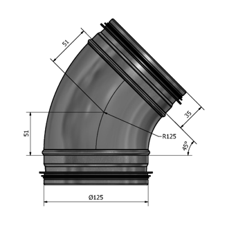 Mynd af Beygja HV-125 45° Hallströms