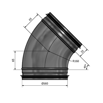Mynd af Beygja HV-160 45° Hallströms