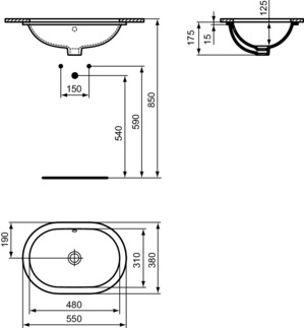 Mynd af Ideal Standard handlaug Connect 550x380mm undirlímd