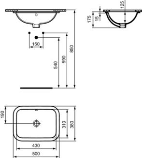 Mynd af Ideal Standard handlaug Connect 500x380mm undirlímd