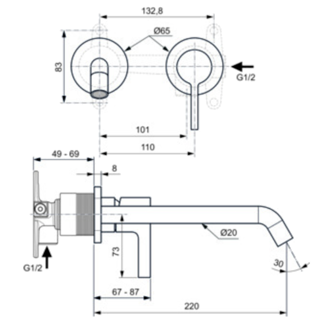 Mynd af Ideal Standard JOY handlaugartæki 220mm Króm